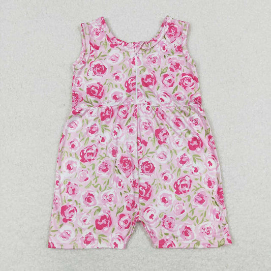 Baby Girls Pink Floral Sleeveless Shorts Jumpsuits