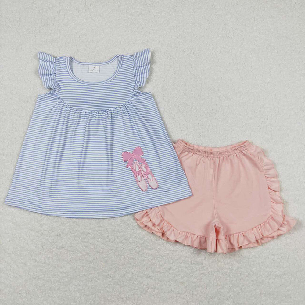 Baby Girls Dance Shoes Tunic Top Ruffle Shorts Clothes Sets