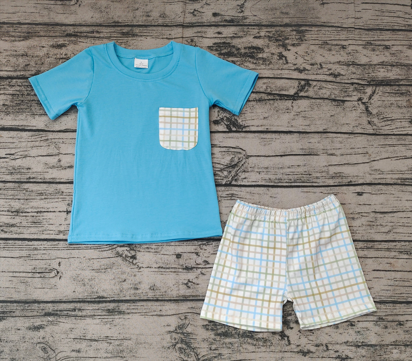 Baby Boys Easter Green Checkered Pocket Tee Shorts Clothes Sets