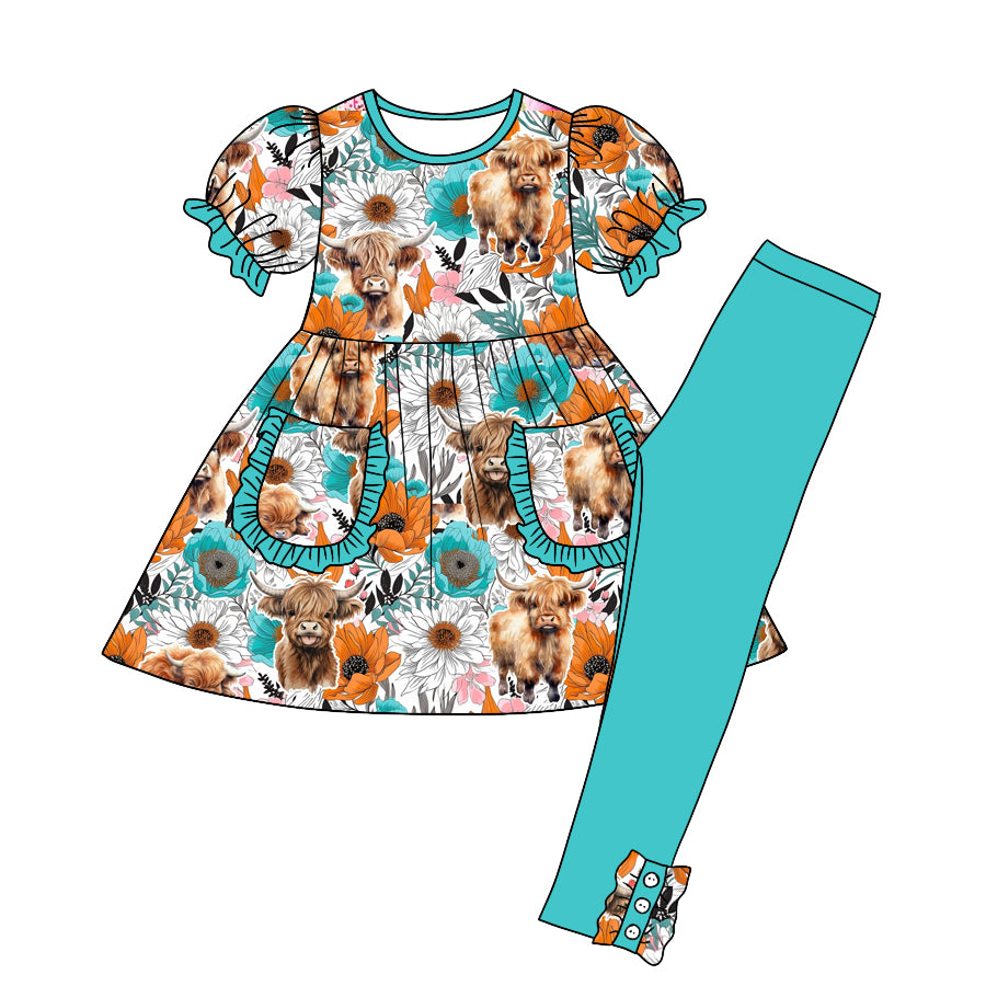 Baby Girls Western Highland Cow Pocket Top Legging Clothes Sets preorder(moq 5)