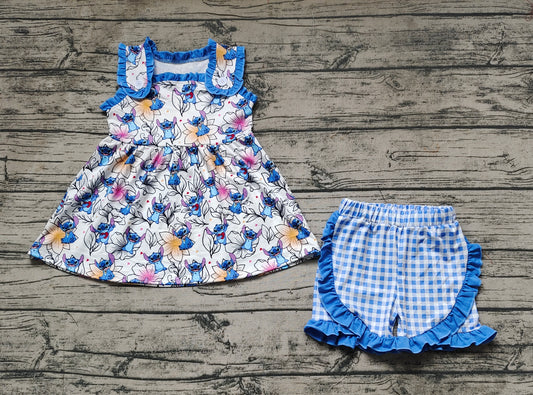 Baby Girls Blue Mouse Tunic Top Ruffle Shorts Clothes Sets