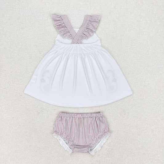 Baby Girls Sea Horse White Top Bummie Sets