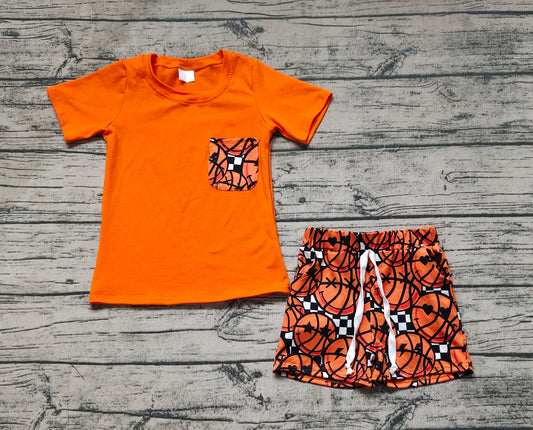 Baby Boys Orange Pocket Shirt Top Basketball Shorts Clothes Sets