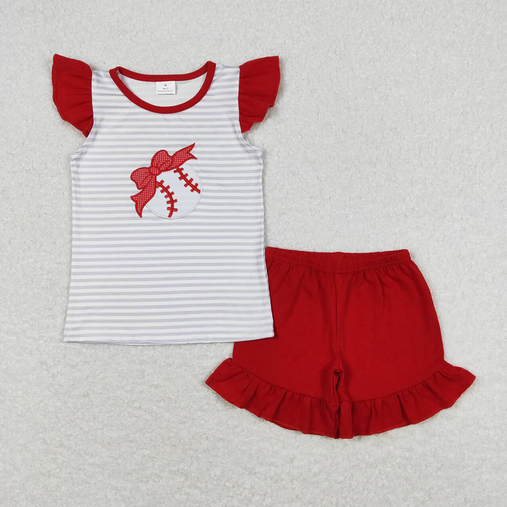 Baby Girls Grey Stripes Baseball Shirts Top Summer Shorts Clothes Sets