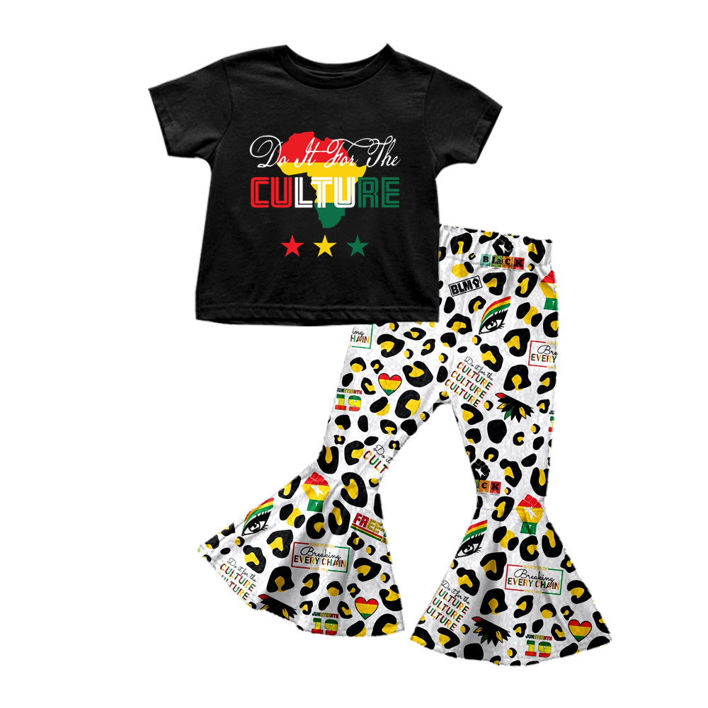 Baby Girls Black History Top Leopard Bell Pants Outfits Clothes Sets preorder(moq 5)