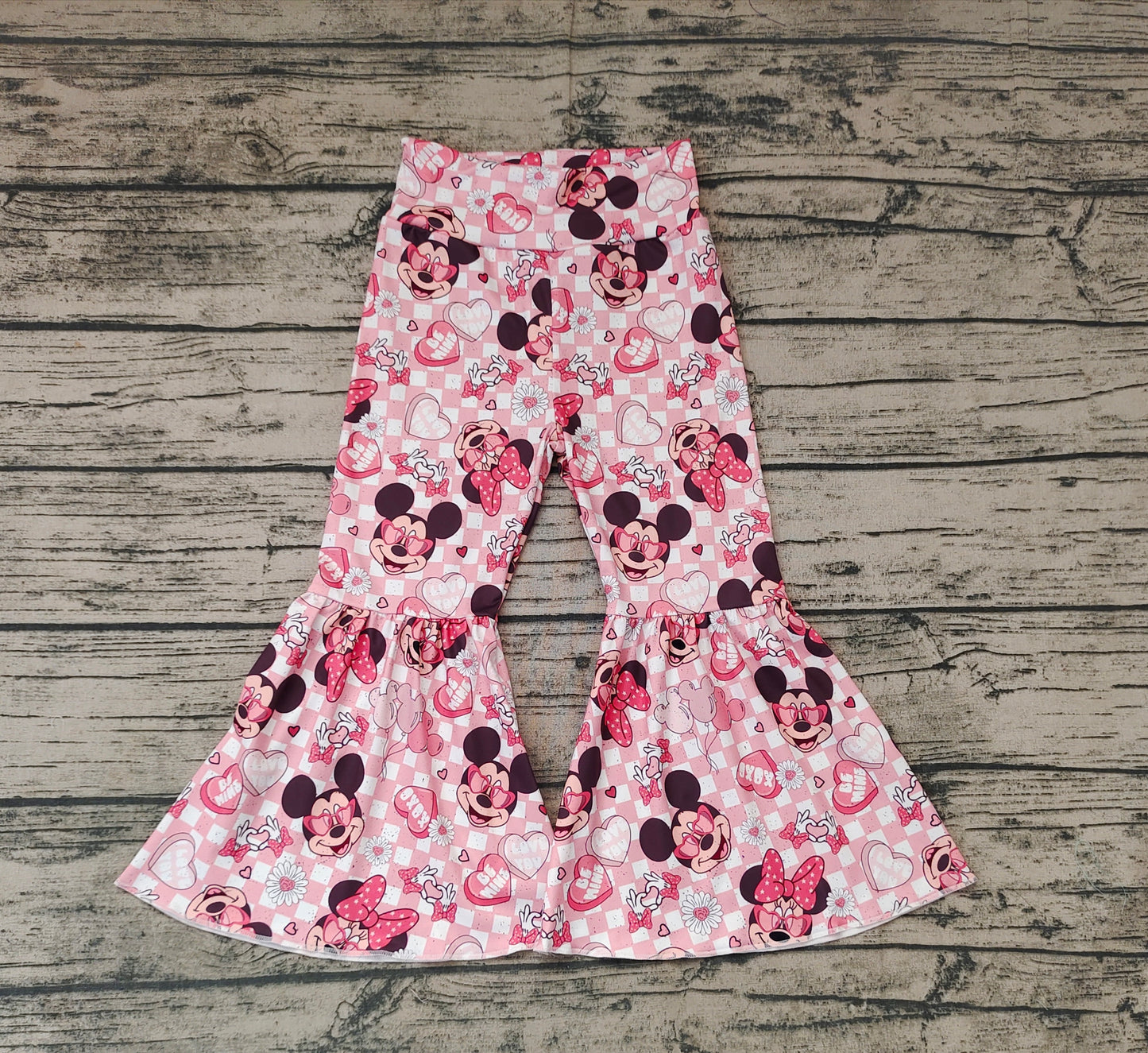 Baby Girls Valentines Mouse Hearts Pink Flare Bell Bottom Pants