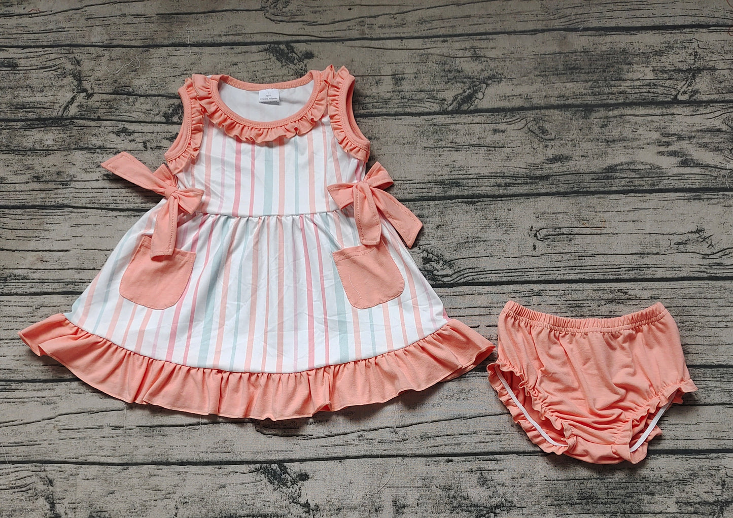 Baby Girls Orange Stripes Sleeveless Top Summer Bummies Clothes Sets