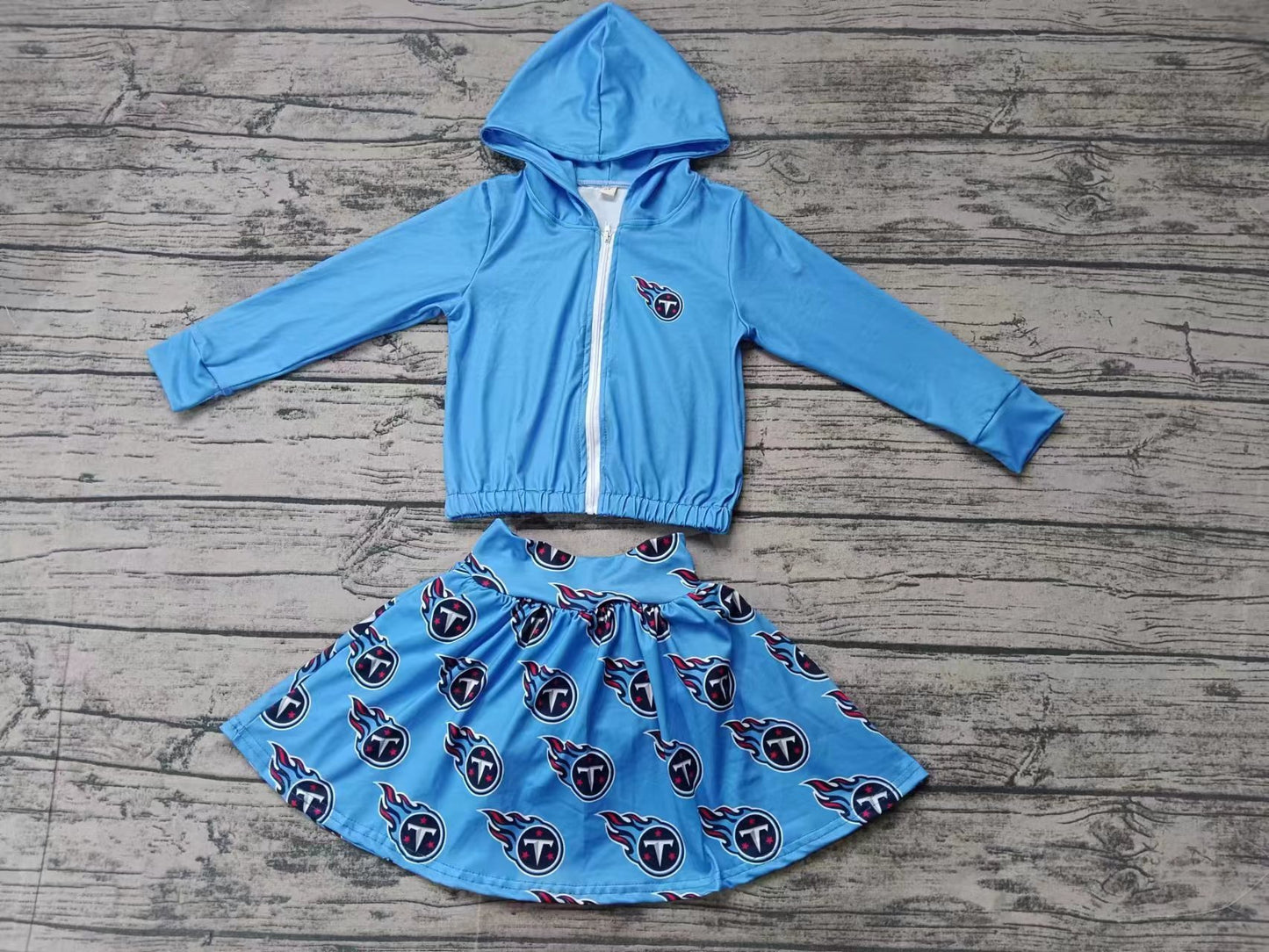 Baby Girls T Blue Team Hooded Top Skirts Clothes Sets preorder(moq 5)