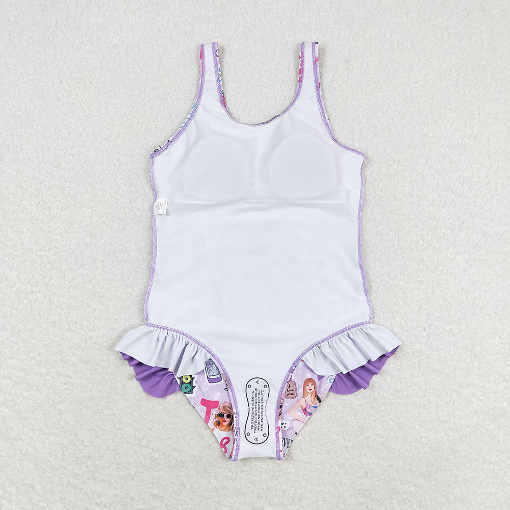Baby Girls Purple Singer Sleeveless Ruffle One Piece Swimsuits