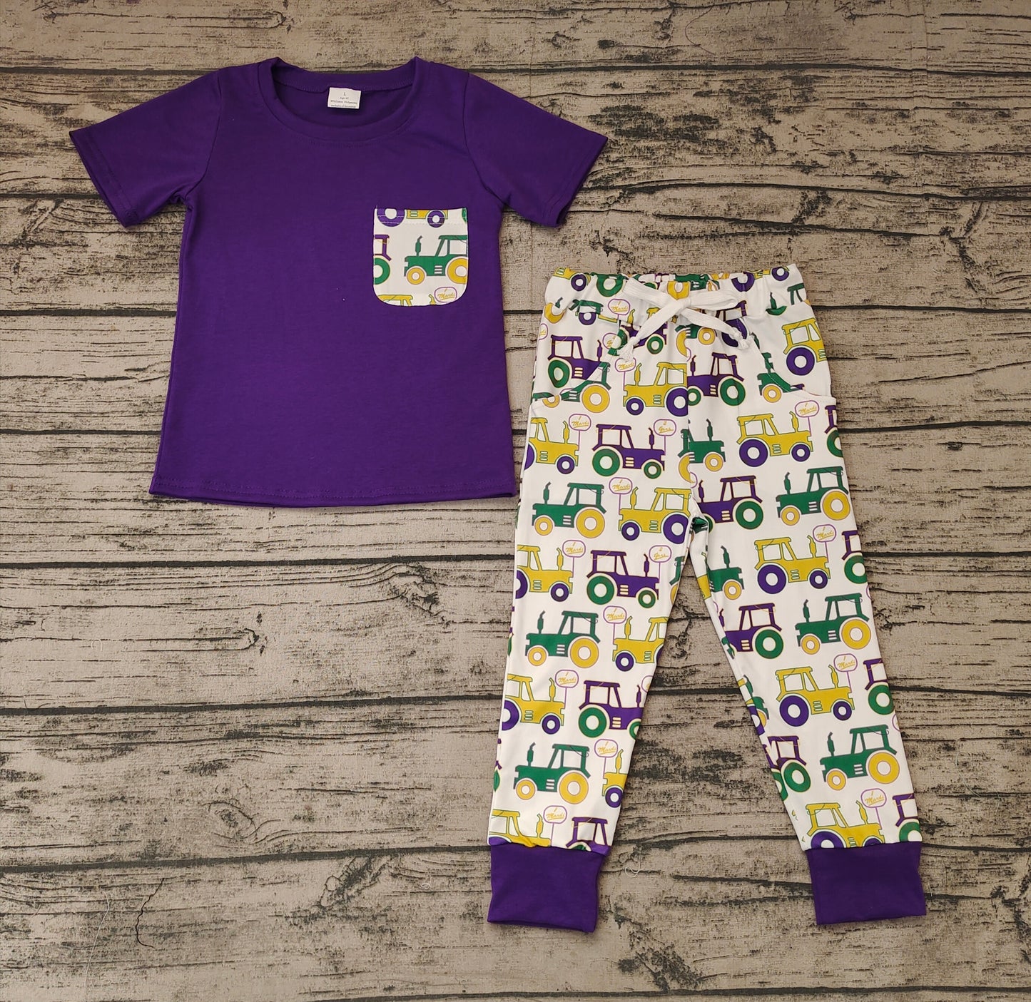 Baby Boys Mardi Gras Pocket Top Tractor Pants Clothes Sets