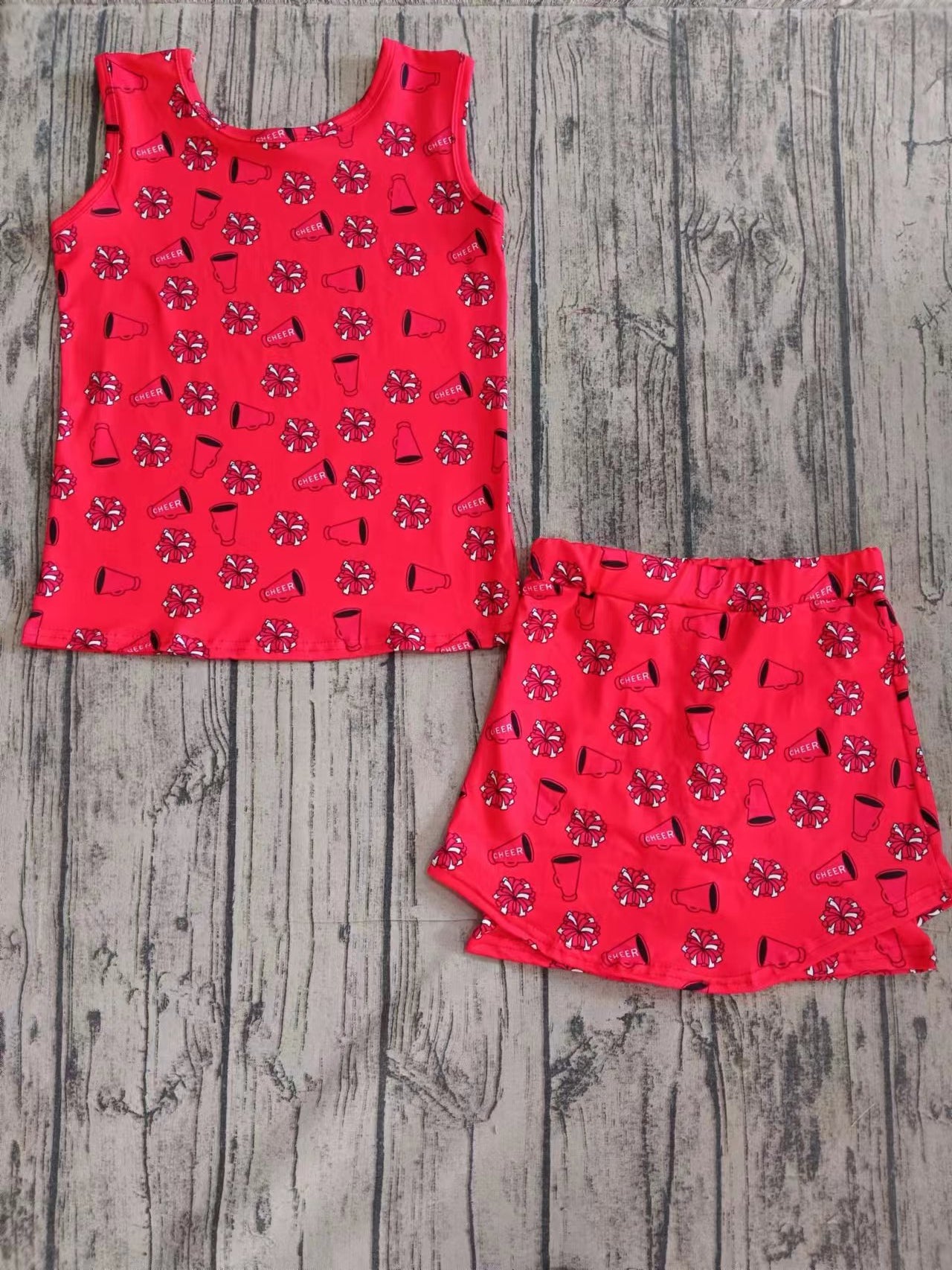 Preorder (moq 5)Baby Girls Cheer Red Team Football Shirt Shorts Skirts Outfits Clothes Sets