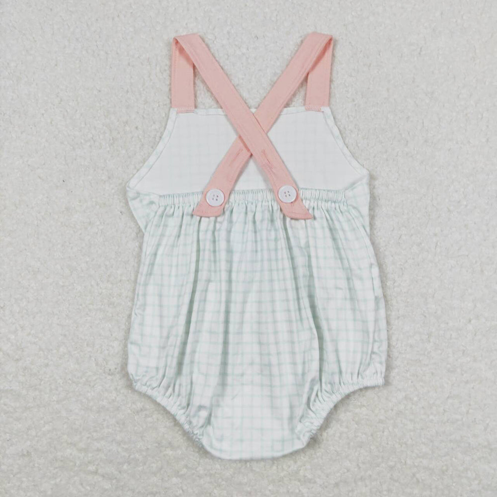 Baby Infant Boys Green Checkered Pocket Straps Summer Rompers