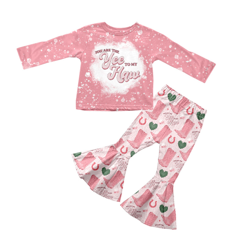 Baby Girls Western Boots Valentines Hearts Top Flare Pants Boutique Clothes Sets preorder(moq 5)