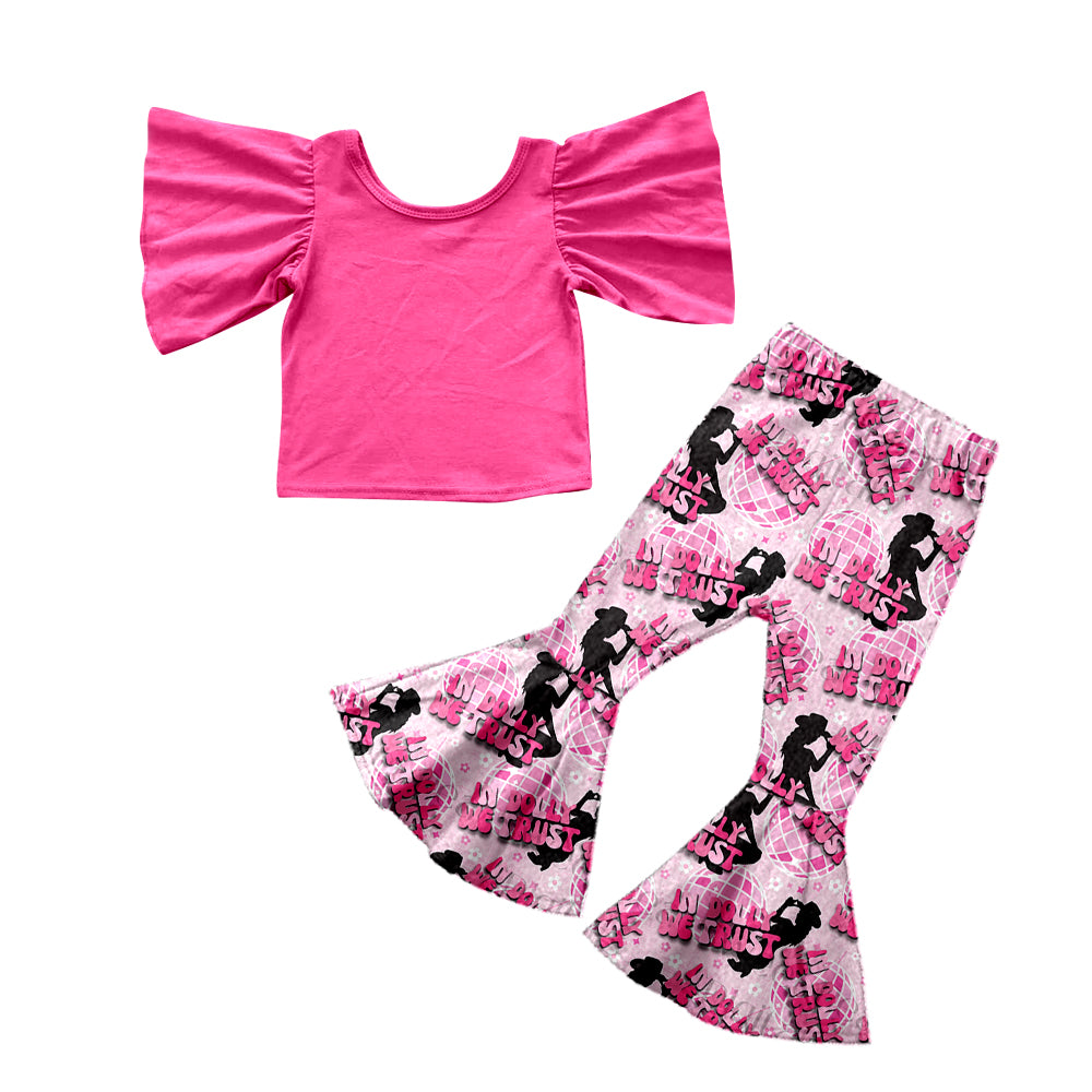 Baby Girls Pink Tee Singer Western Bell Bottom Pants Clothes Sets preorder(moq 5)