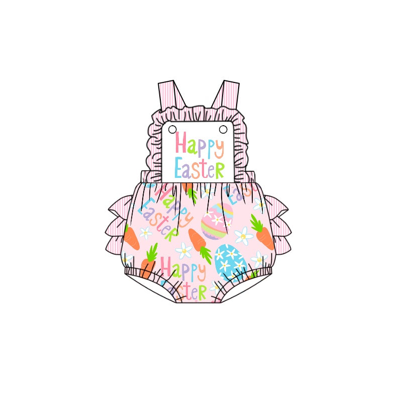 Baby Girls Happy Easter Ruffle Straps Rompers preorder(moq 5)