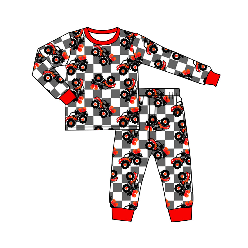 Baby Boys Valentines Tractors Top Pants Pajamas Clothes Sets Preorder(moq 5)
