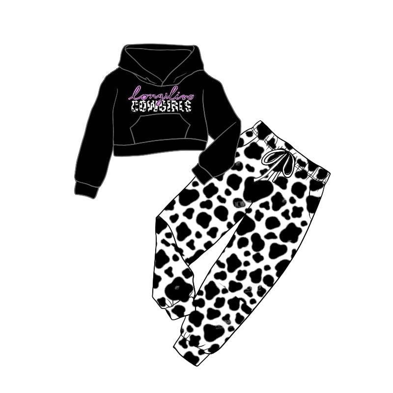Baby Girls Hooded Live Long Cowgirls Black Top Pants Clothes Sets preorder(moq 5)