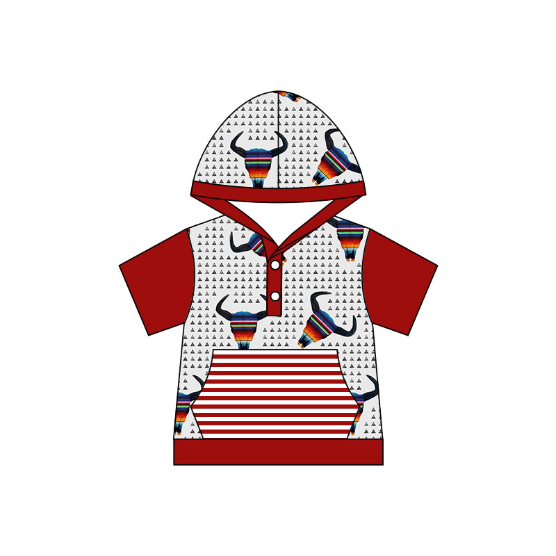 Baby Kids Cow Western Red Short Sleeve Hooded Shirts Preorder(moq 5)