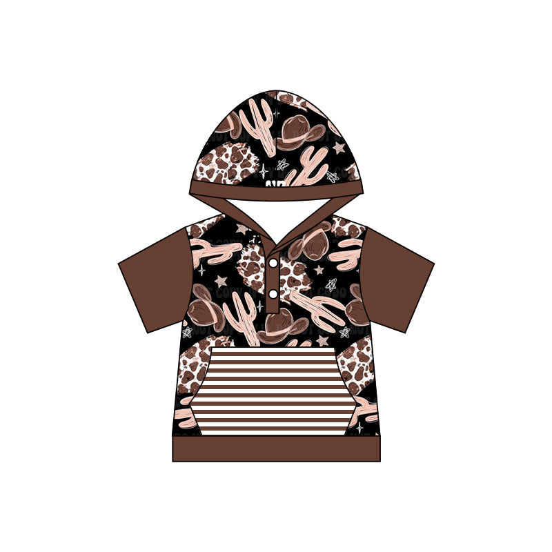 Baby Boys Western Cactus Cows Short Sleeve Hooded Shirts Preorder(moq 5)