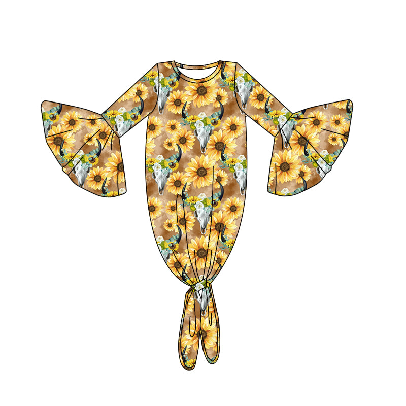 Baby Girls Western Cow Skulls Sunflowers Gowns preorder(moq 5)