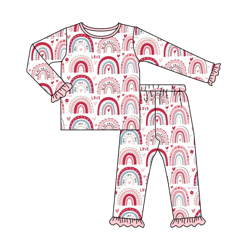 Baby Girls Pink Rainbow Valentines Top Pants Pajamas Clothes Sets preorder(moq 5)