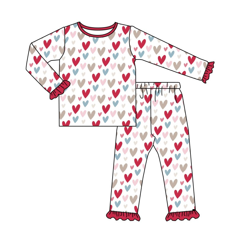 Baby Girls Pink Hearts Valentines Top Pants Pajamas Clothes Sets preorder(moq 5)