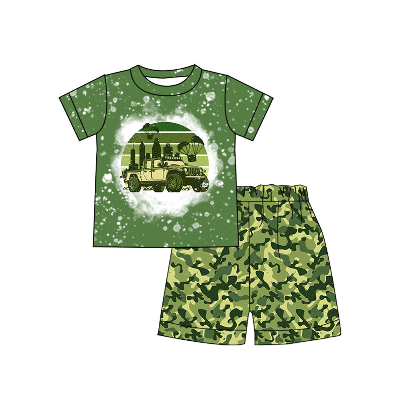 Baby Boys Green Camo Tractor Tee Shirts Shorts Clothes Sets Preorder(moq 5)