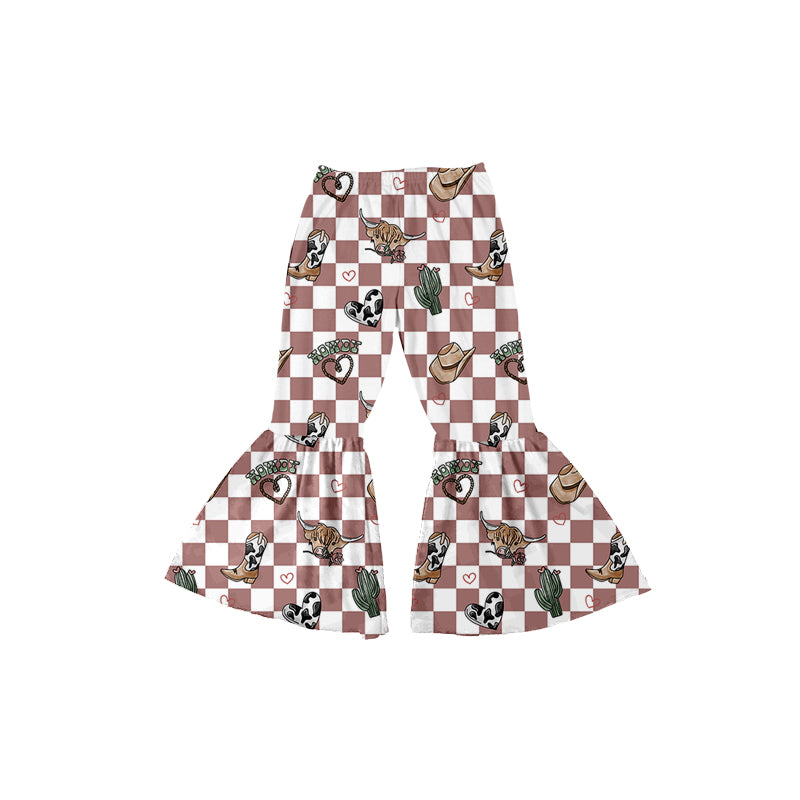 Baby Girls Western Checkered Cow Bottom Bell Pants Preorder(moq 5)