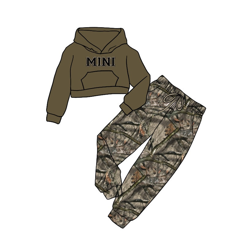 Baby Girls Grey Mini Hooded Top Camo Pants Clothes Sets preorder(moq 5)