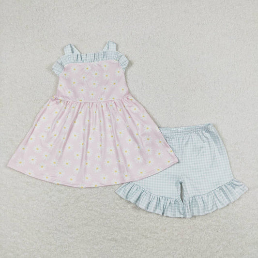 Baby Girls Pink Daisy Straps Dress Rompers Sibling Sister Clothes Sets