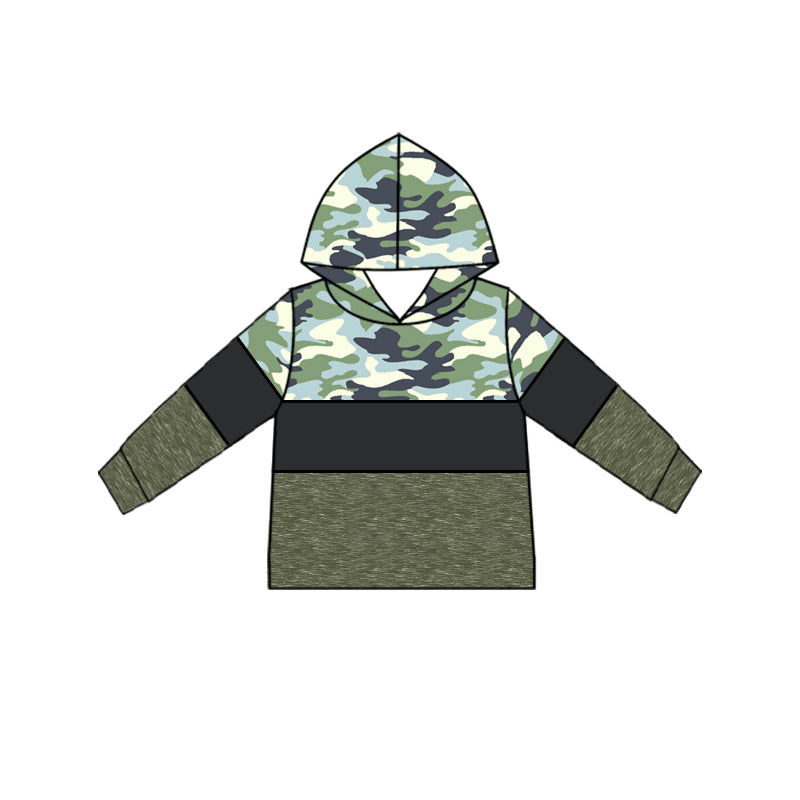 Baby Girls Boys Green Camo Hooded Long Sleeve Tee Shirts Tops preorder(moq 5)