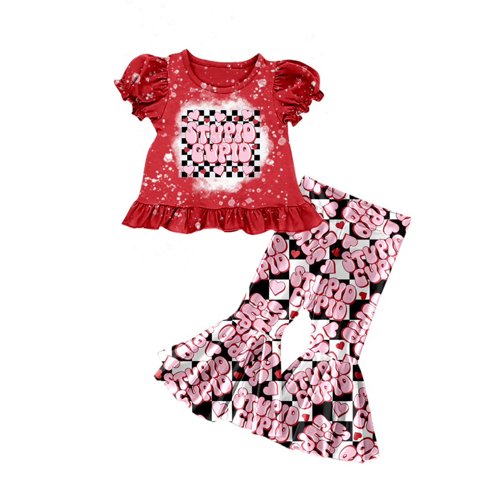 Baby Girls Valentines Love Red Shirts Top Flare Bell Pants Clothes Sets Preorder(moq 5)