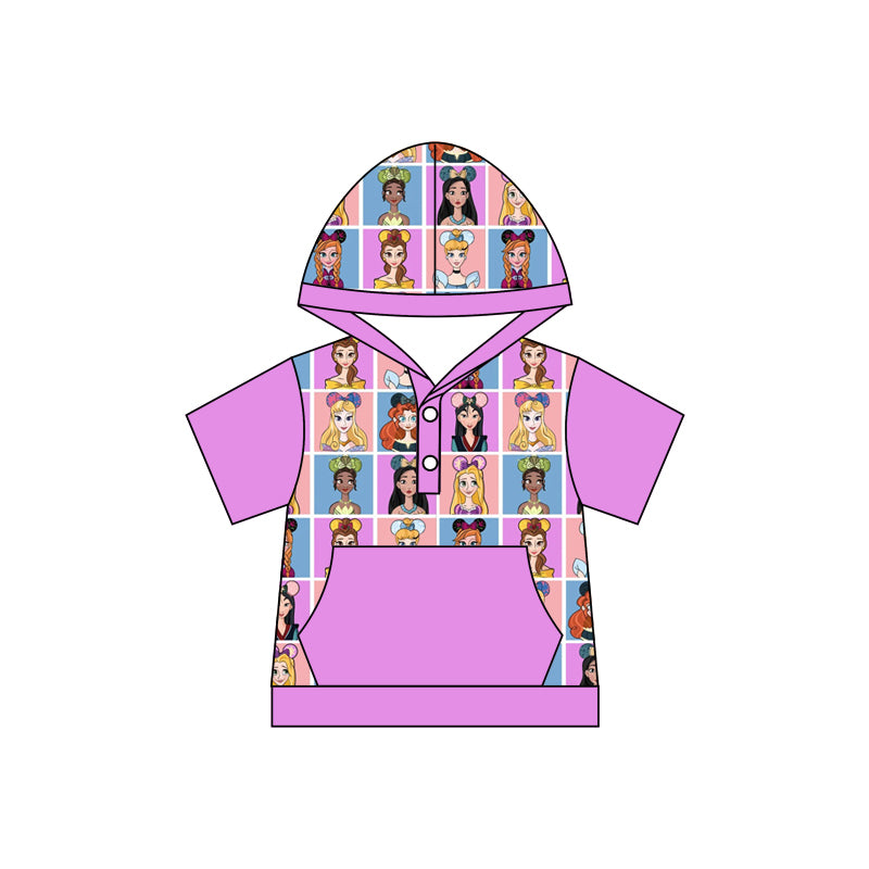 Baby Girls Pink Princess Short Sleeve Hooded Shirts Preorder(moq 5)