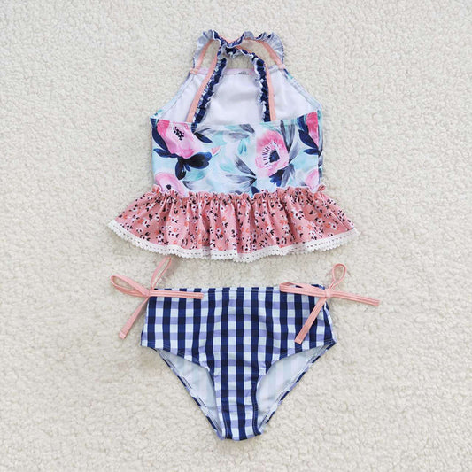 Baby Girls Blue Flowers Top Floral 2 pieces Swimsuits