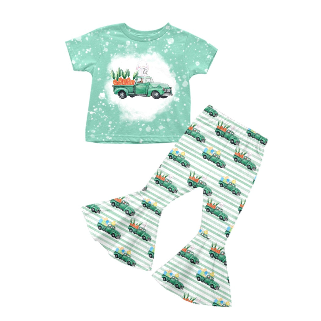 Baby Girls Green Tractor Short Sleeve Top Flare Pants Clothes Sets preorder(moq 5)