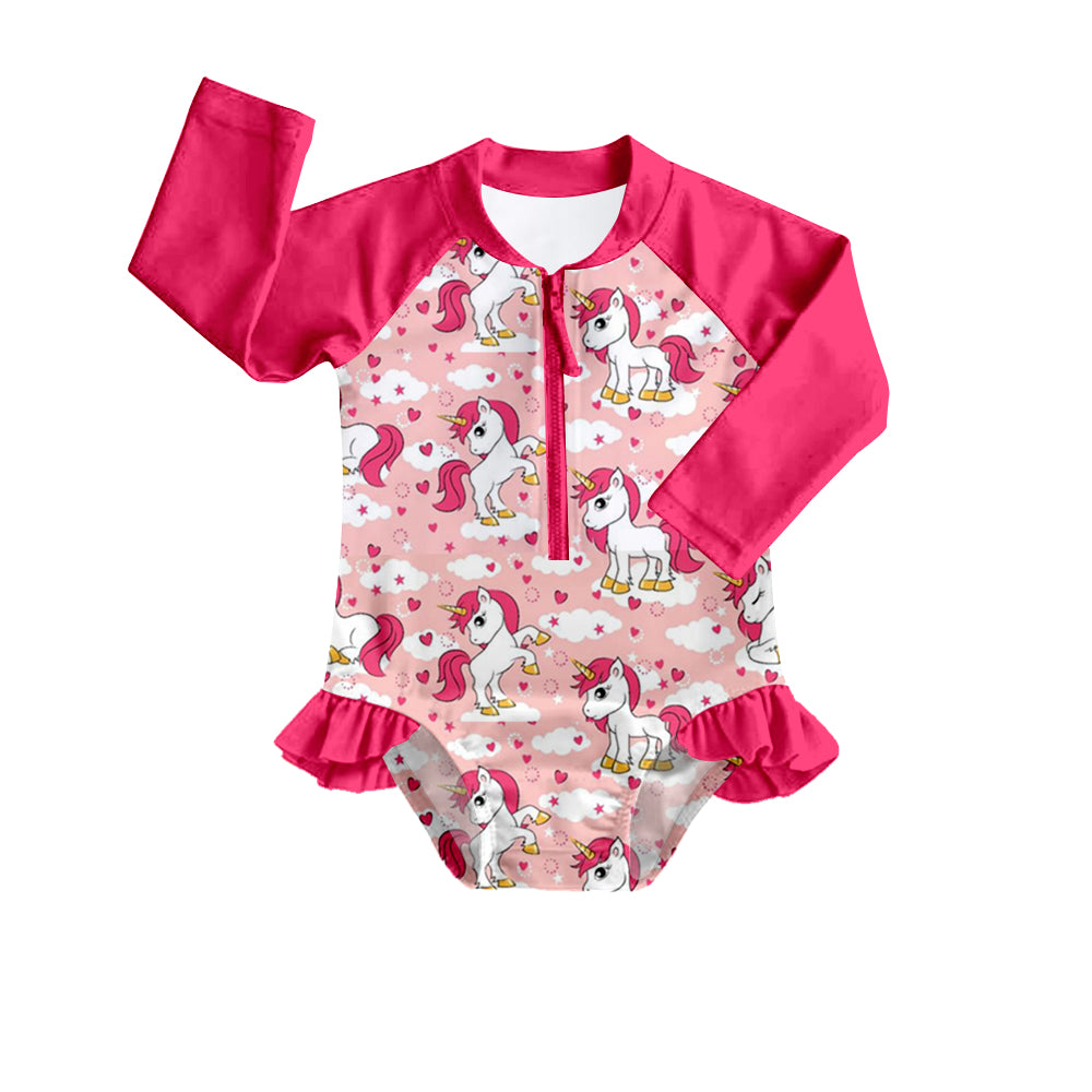 Baby Girls Pink Unicorn Long Sleeve One Piece Swimsuits preorder(moq 5)