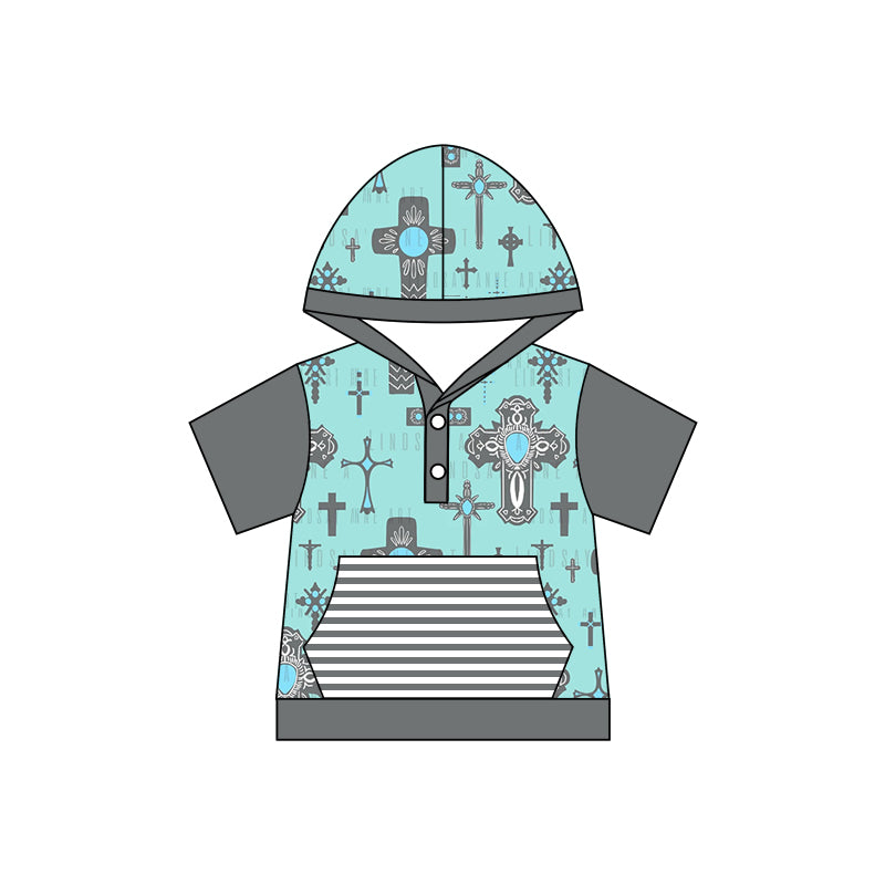 Baby Boys Easter Cross Short Sleeve Hooded Shirts Preorder(moq 5)
