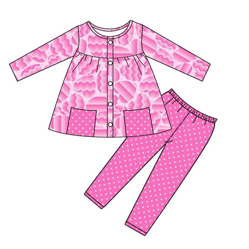 Baby Girls Pink Hearts Valentines Tunic Top Legging Pants Clothes Sets Preorder(moq 5)