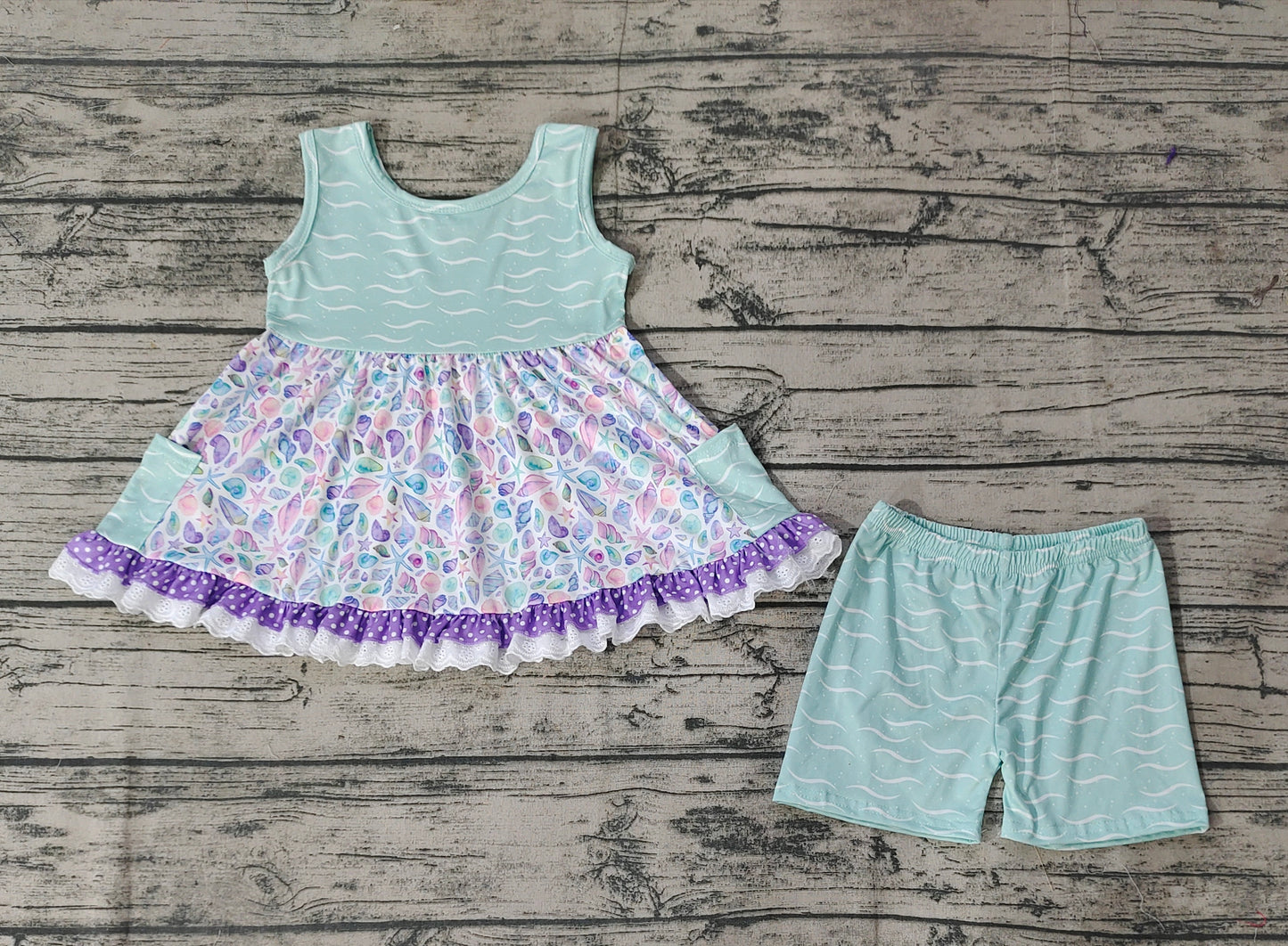 Baby Girls Summer Sea Shell Sleeveless Tunic Tops Shorts Outfits Clothes Sets