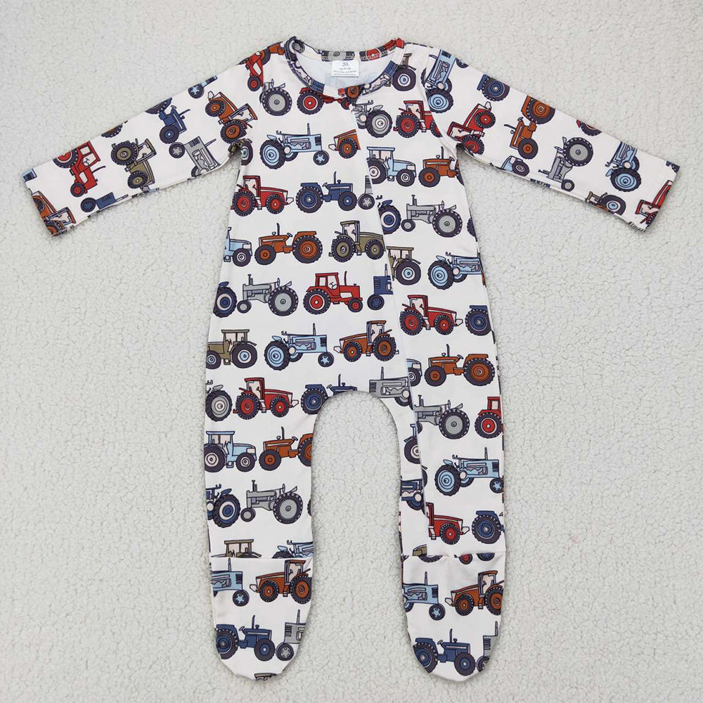 Baby kids fall zip tractor rompers
