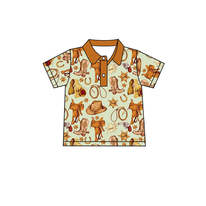 Baby Boys Western Brown Rodeo Hats Buttons Shirts Tops preorder(moq 5)