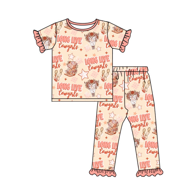 Baby Girls Long Live Cowgirls Top Pants Pajamas Western Boutique Clothes Sets preorder(moq 5)