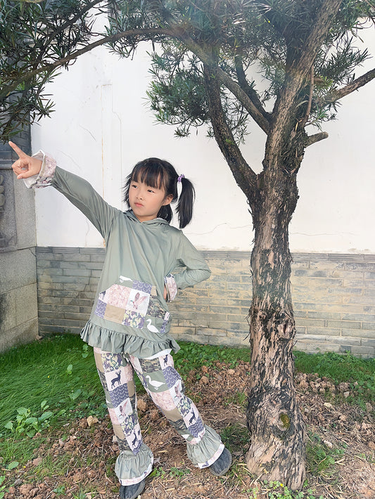 Baby Girls Hunting Hoodie Top Ruffle Pants clothes sets
