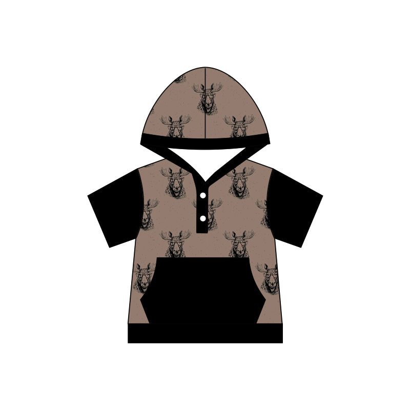 Baby Girls Black Cows Short Sleeve Hooded Shirts Preorder(moq 5)