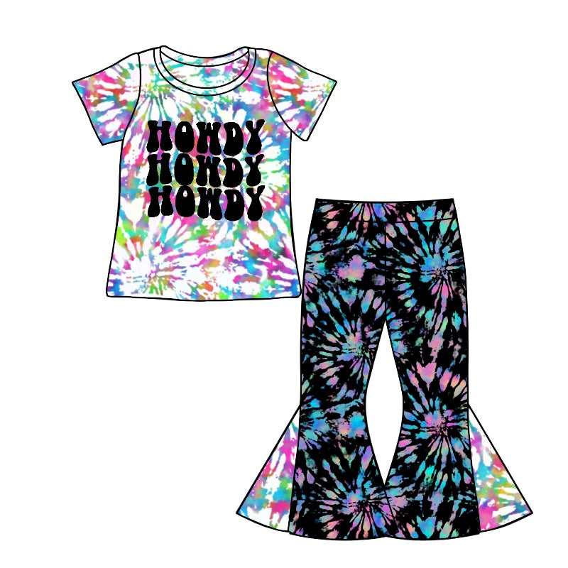 Baby Girls Howdy Tie Dye Tee Shirt Flare Pants Sets Preorder(moq 5)