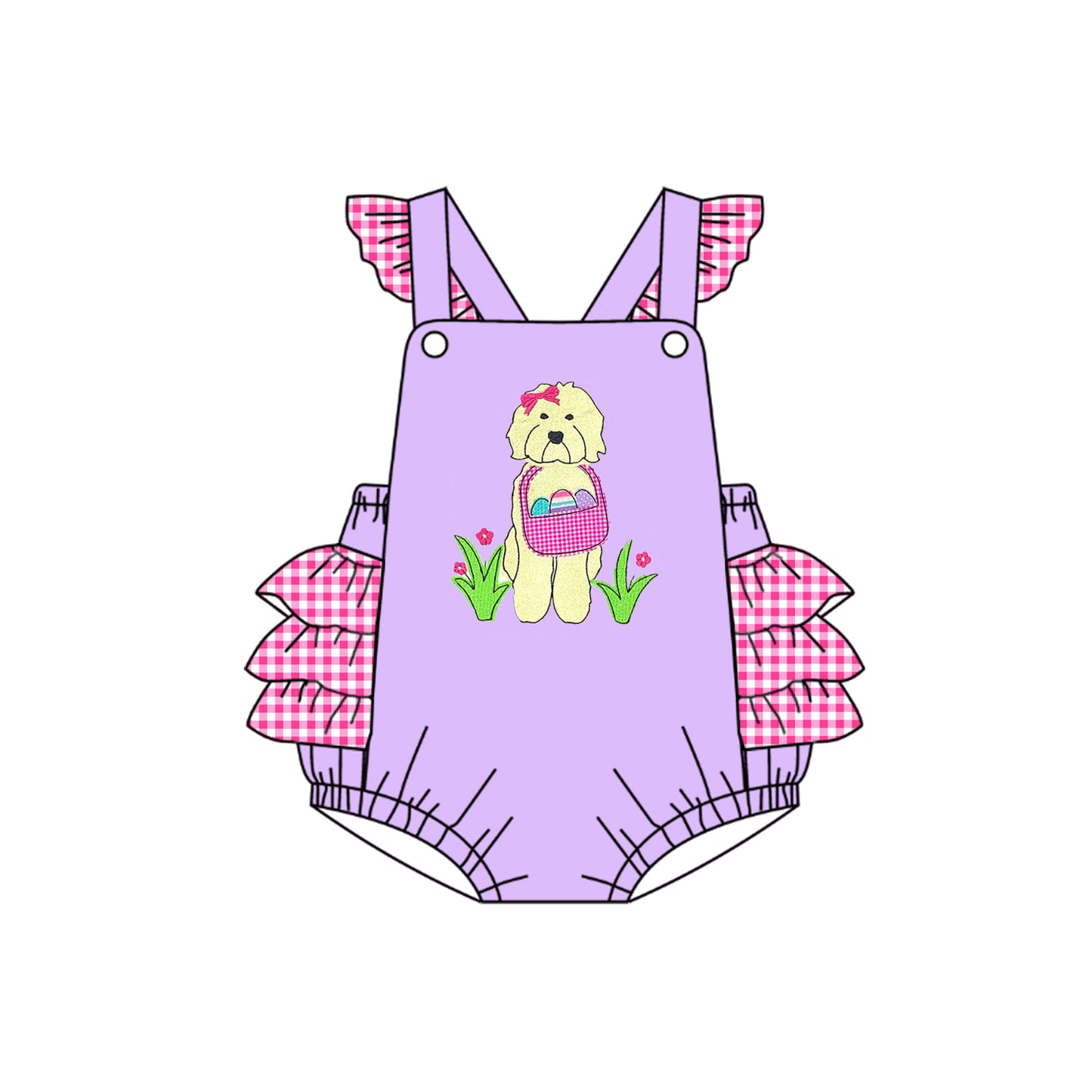 Baby Girls Easter Dog Eggs Straps Print Rompers preorder(moq 5)
