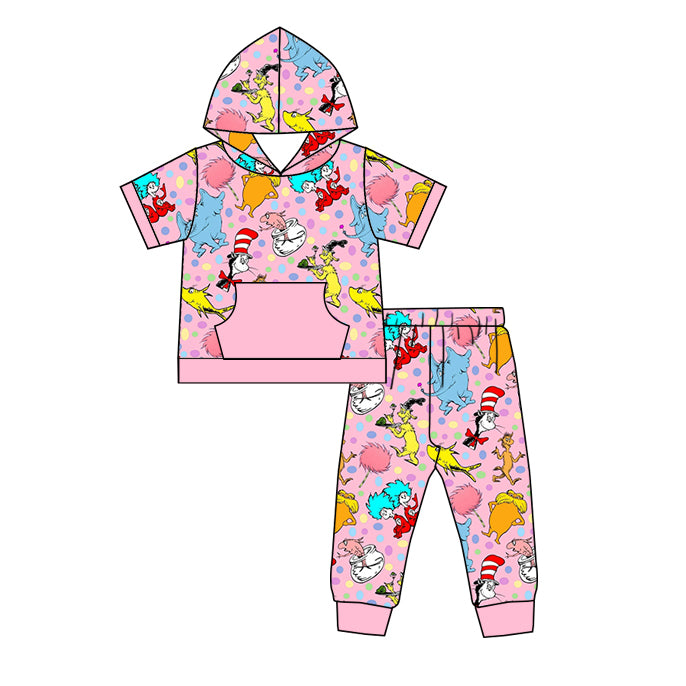 Baby Girls Pink Hooded Top Tee Shirt Dr Reading Pants Clothes Sets preorder(moq 5)