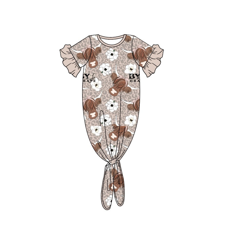 Baby Girls Western Grey Leopard Highland Cows Gowns preorder(moq 5)