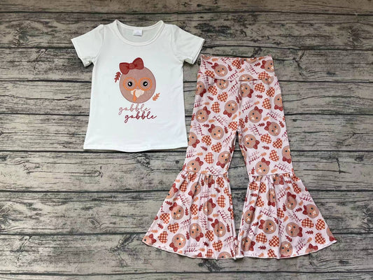Baby Girls Thanksgiving Gobble Turkey Tee Shirt Bell Pants Clothing Sets