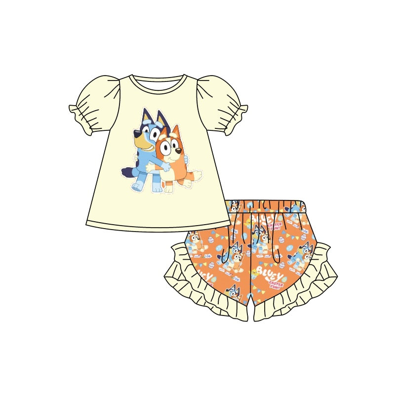 Baby Girls Cartoon Dogs Tunic Shorts Clothes Sets Preorder(moq 5)